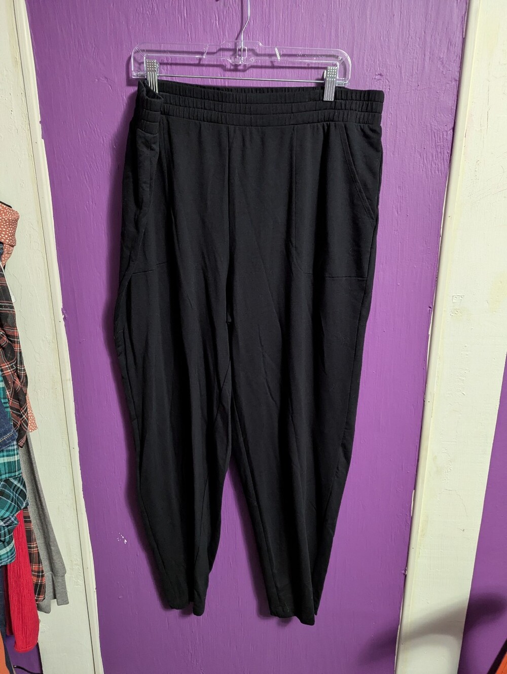 💜 AnyBody Black Stretch High Waist Sweatpants Pockets 1X 2X 16 18 20